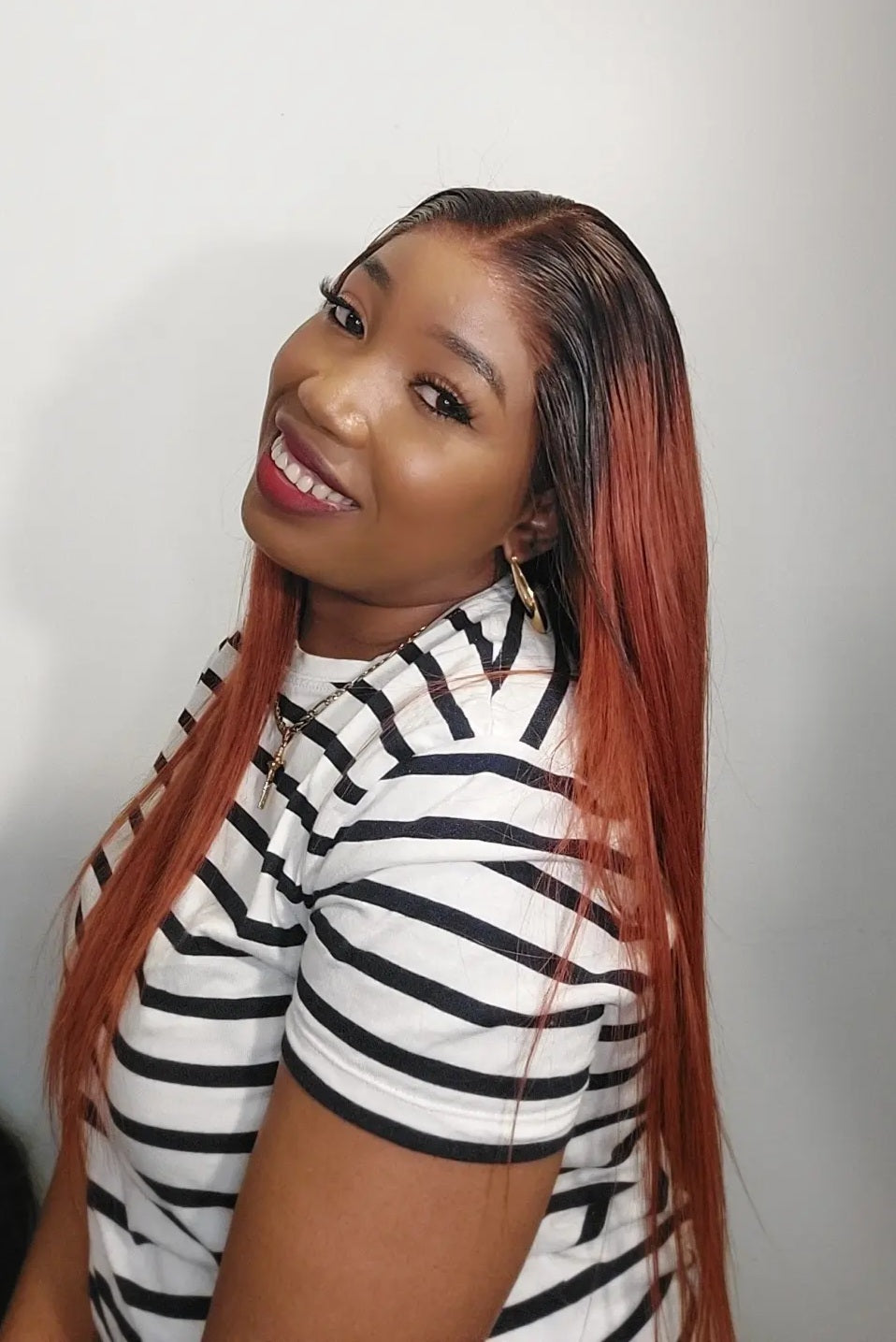 Perruque lisse cheveux humain 20 pouces HD couleur comme sur la photo