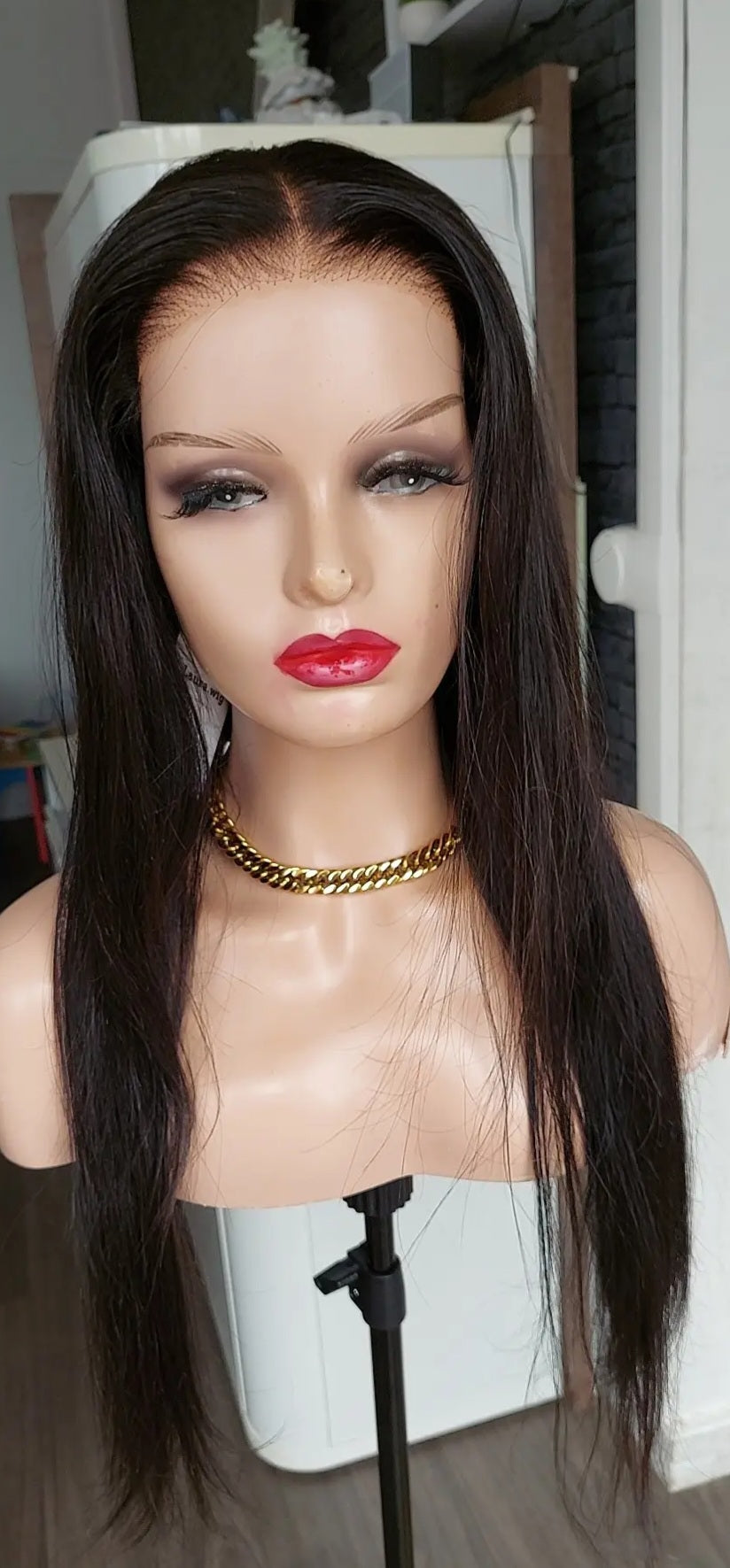 Perruque lisse cheveux humain 22 pouces couleur noire
