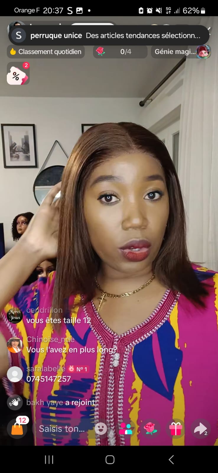 (Copie) Perruque coupe carrée 12 pouces couleur châtain 7x5