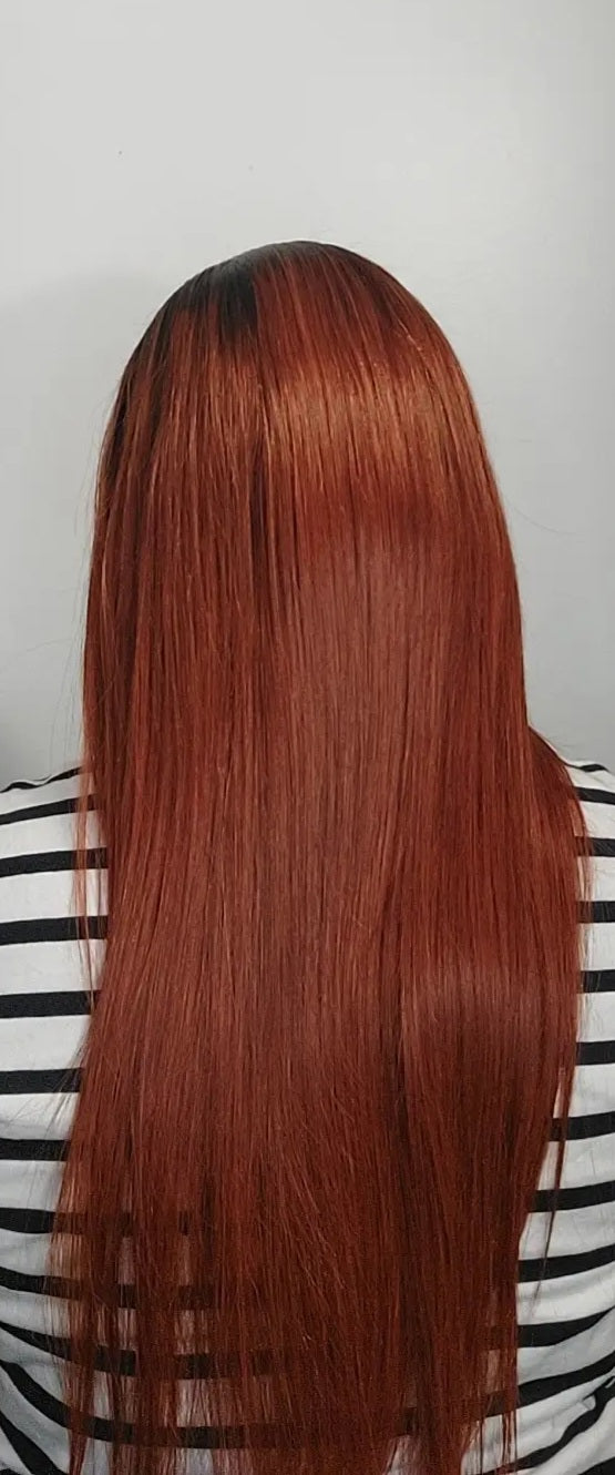 Perruque lisse  cheveux humain 20 pouces HD couleur comme sur la photo