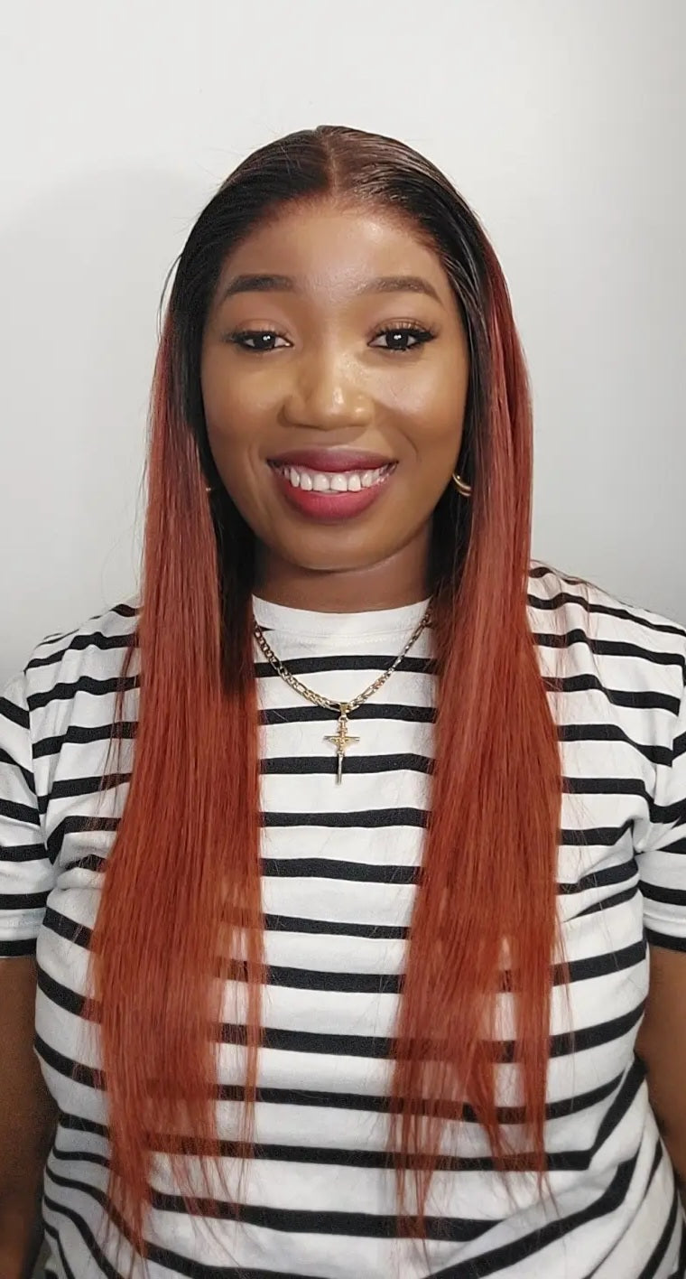 Perruque lisse  cheveux humain 20 pouces HD couleur comme sur la photo