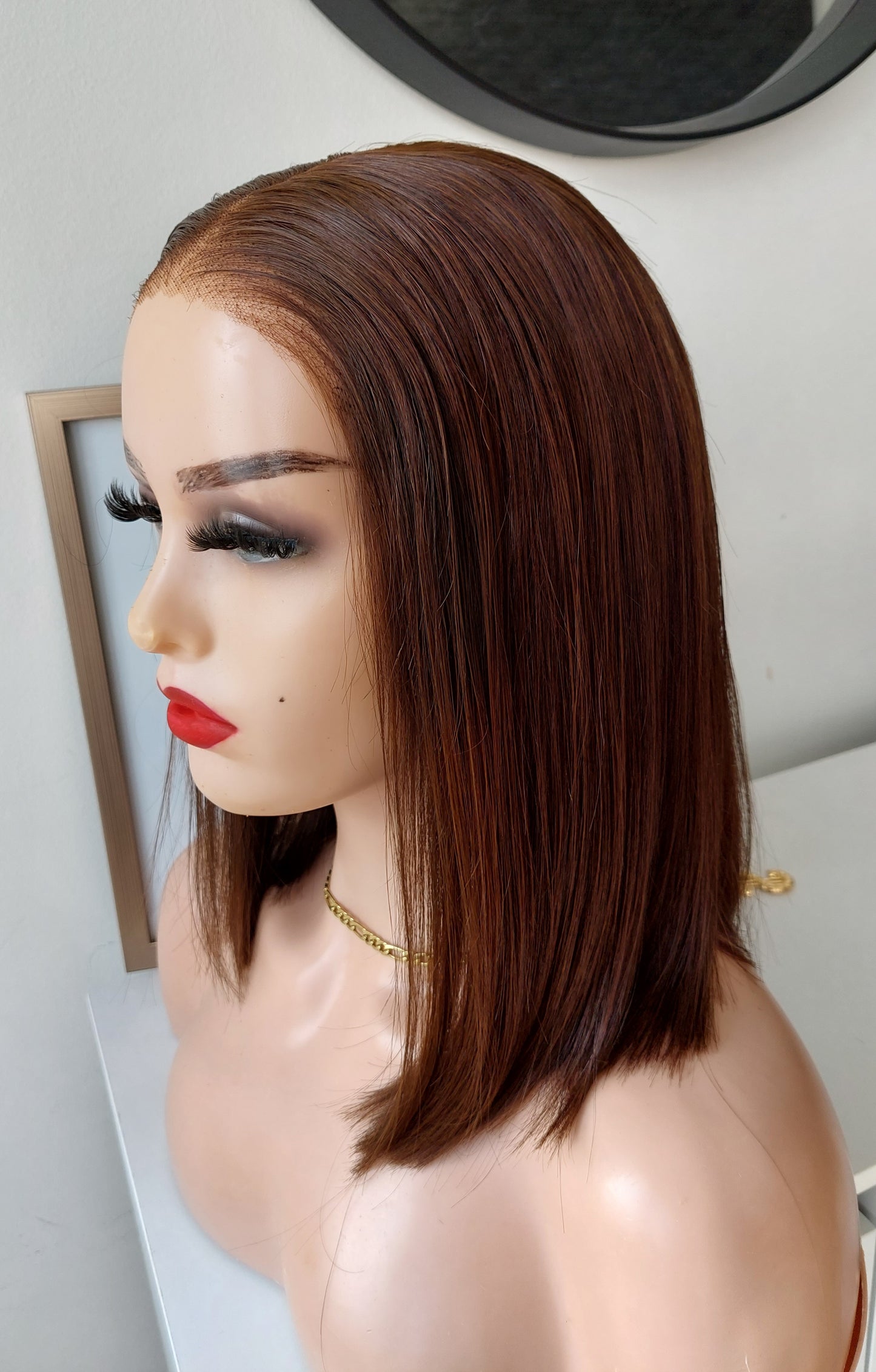 Perruque  coupe carrée 12 pouces  hd closure 6x4 hd  sans colle couleur châtain
